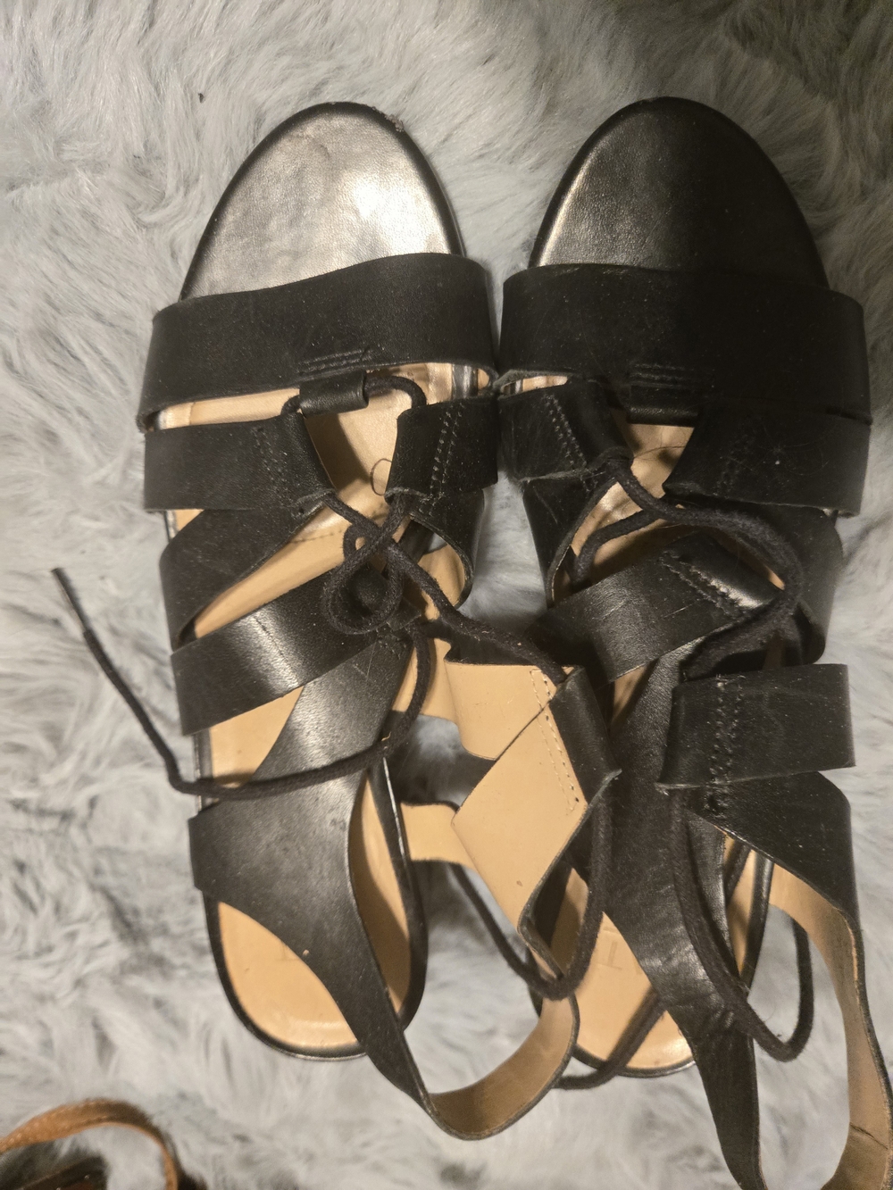 Naturalizer Felicity Black Leather Lace Up Gladiator Block Heel Sandals 6